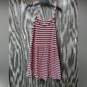 Striped SO large spaghetti strap dress coral/blue